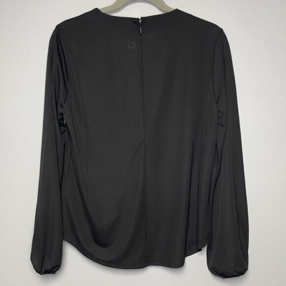 NWT Lauren Ralph Lauren Black with Gold Logo Bishop Sleeve Top Women's Size L - Picture 4 of 7